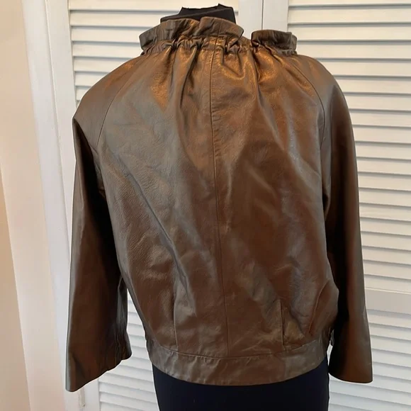 New genuine leather Anne KleinBumper jacketL soft brown adjustable neck